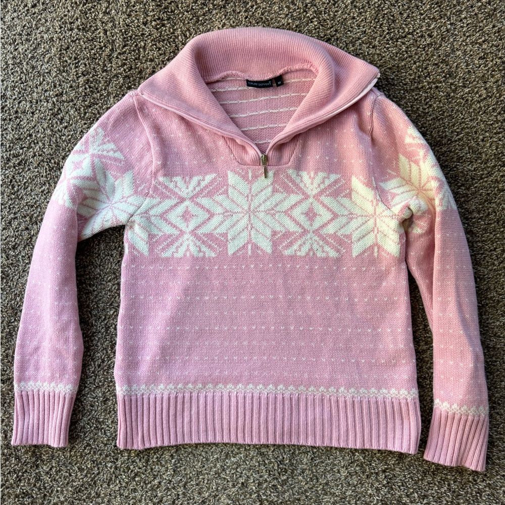 Vintage Blue Seven Pink Fairisle Quarter Zip Pullover Sweater